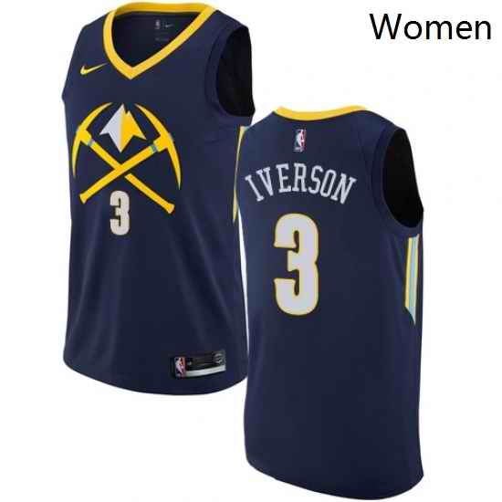 Womens Nike Denver Nuggets 3 Allen Iverson Swingman Navy Blue NBA Jersey City Edition